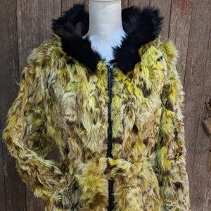 Magnificant MOD Dyed Green Raccoon Fur Hooded Coat with Belt, Sz Large